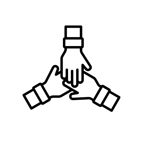 Agire. L'infografica rappresenta tre mani stilizzate sovrapposte, il significato è quello di collaborare insieme per uno scopo comune